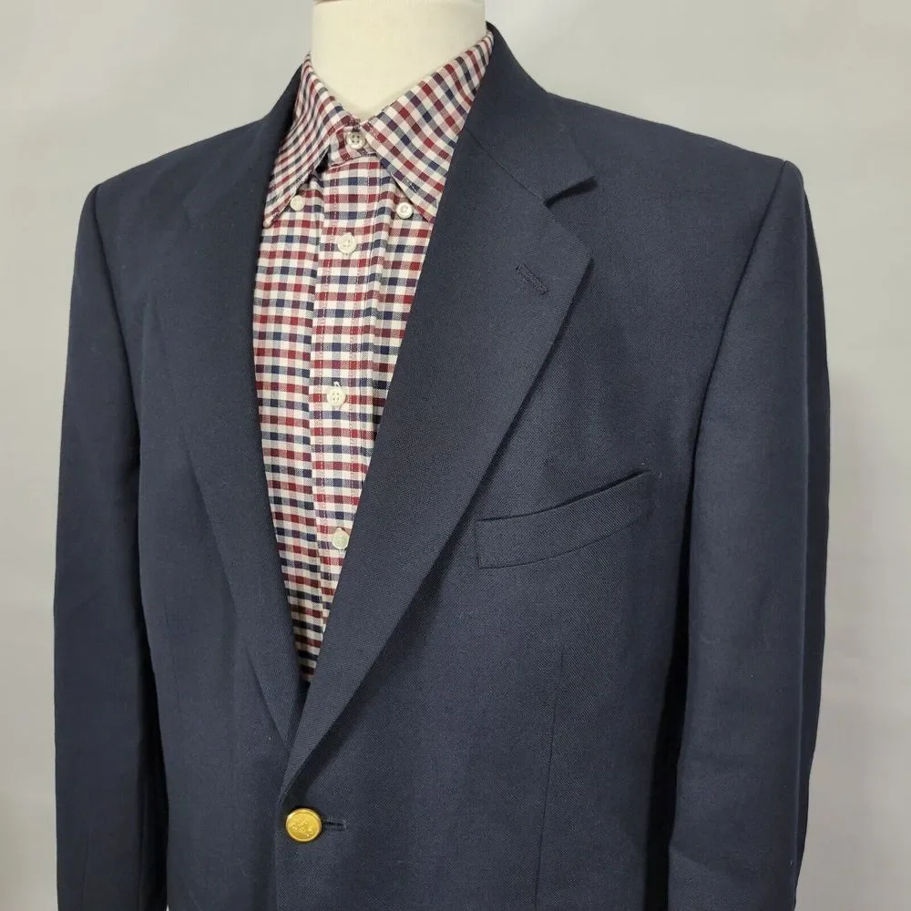 Stafford Men's Sport Coat‎ Blazer Two Button Navy Blue Polyester Wool Size 44L
